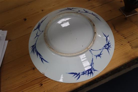 Two graduated Chinese blue and white dishes, 19th century largest diameter 38cm